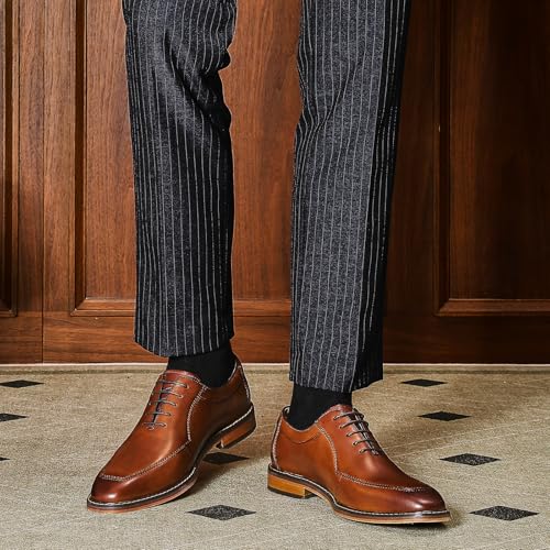 Image of Men's Dress Shoes Genuine Leather Oxford for Men Classic Comfortable Formal Business lace up No Creases Mens Dress Shoes