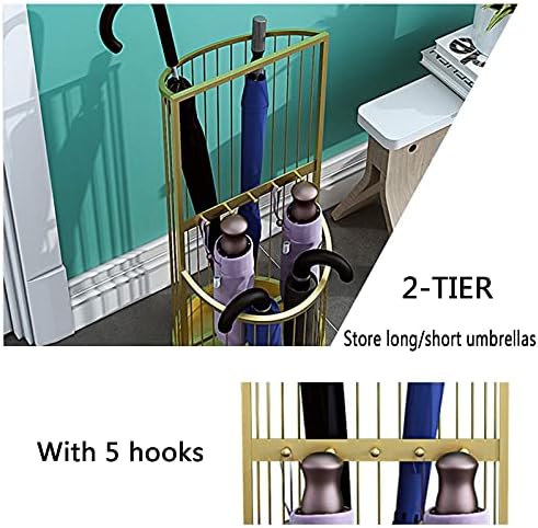 Space-Saving Umbrella Rack, 2-Layer Design for Entryway - Stylish Holder for Long & Short Umbrellas, Walking Sticks - Available in Gold, Black, White (12x12x24)