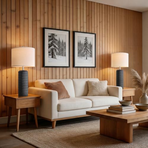 PoKat 27.5'' Tall Table Lamps Set of 2 for Living Room, Matte-Textured Farmhouse Ceramic Bedside Lamps for Bedroom, Modern Nightstand Lamps for Office Sideboard Hallway Home Decor, Matte Black by PoKat - Used condition - Image 4