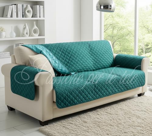 Passione per le tele Copridivano reversibile in microfibra antimacchia e antipelo. Salvadivano Bicolor disponibile in 6 varianti made in Italy (ottanio/tiffany, 3 posti)