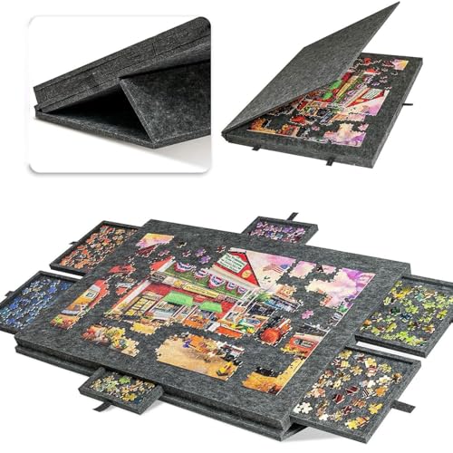 Tablero de rompecabezas inclinable con cajones, soporte y cubierta 2 en 1, fácil de mover y almacenar, perfecto para los amantes de los rompecabezas, 77 x 53,6 x 4,2 cm
