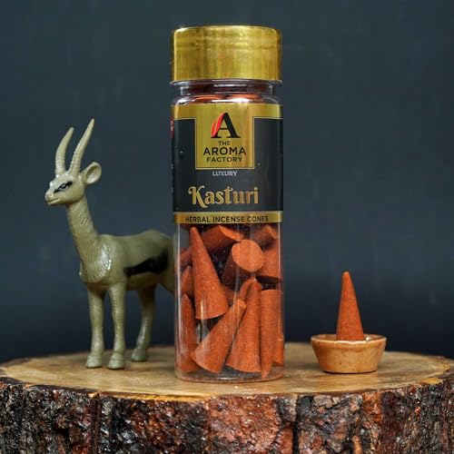 Image of The Aroma Factory Incense Dhoop Cone for Pooja, Kasturi (100% Herbal & 0% Charcoal) 1 Bottle x 30 Cones