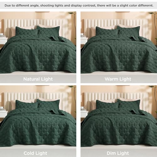Image of Litanika Queen Quilt Bedding Set, Forest Green Summer Lightweight Soft Comforter Bedspreads & Coverlets, Boho Farmhouse Bedding Cover Bed Decor All Season, 3 Pieces (1 Quilt, 2 Pillowcases)