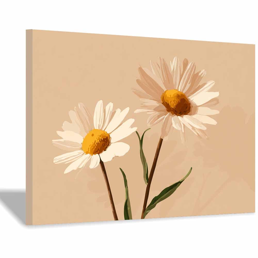 ZAMAEIU Canvas Print Wall Art Daisys Branches Modern Nature Landscape Poster, for living room, bedroom,Corridor Office Room Decoretc.(white)-70x100cm Framed
