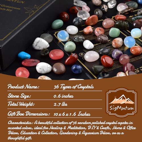 Image of Polished Healing Crystal Chips Stones Set, 36 Different Natural Gemstone Types, 2.5 lbs 0.6 inch Tumbled Decorative Rocks Collection for Chakra, Meditation, Reiki, Crafts