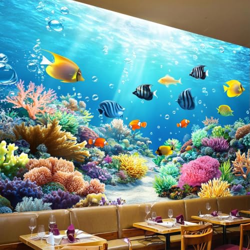 Fresque murale poissons et coraux pour transformer la chambre enfant en un océan bleu contemporain - 2