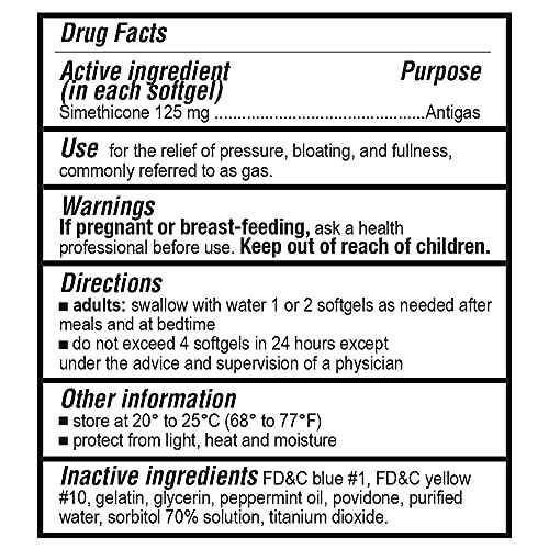 Image of P Puregen Labs Extra Strength Gas Relief Softgels with Simethicone 125 mg Relieve Pressure, Bloating and Painful Discomfort Compare to Gas-X and Phazyme -120 Count