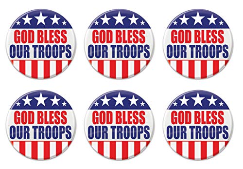 Patriotic God Bless Our Troops Metal Party Buttons 6 Piece USA Fourth Of July Decorations Costume Accessories