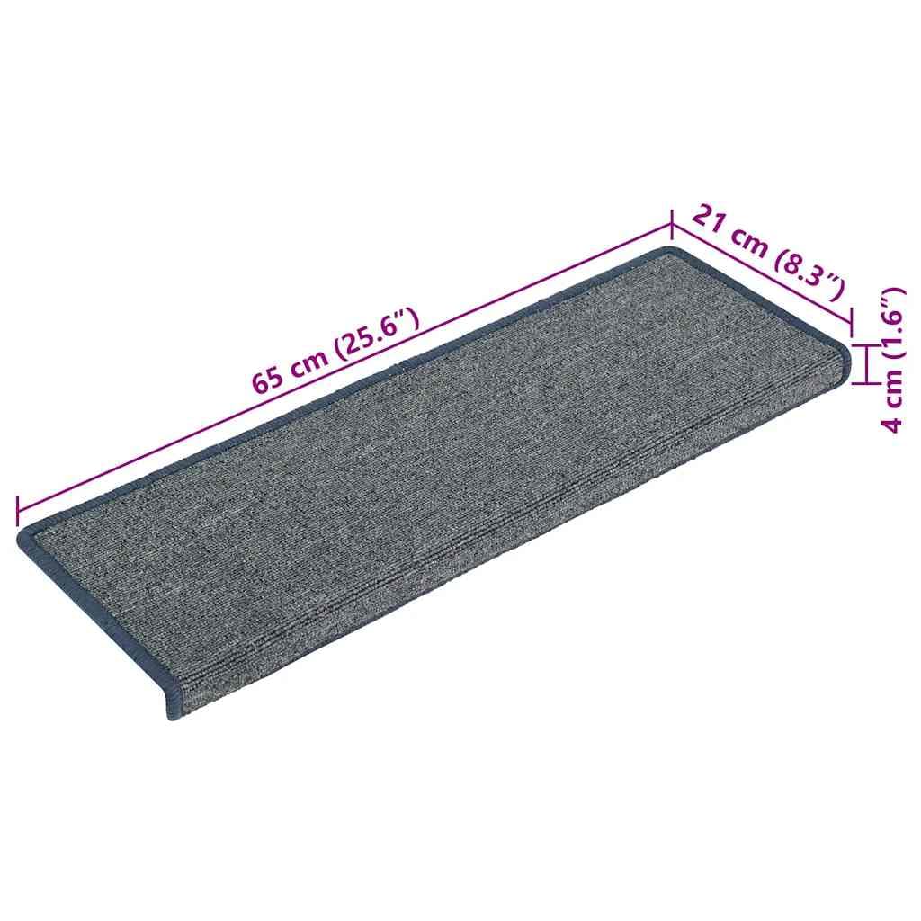 Stufenmatten 30 Stück 65 x 21 x 4 cm Hellgrau und Blau Rechteckiger Rand Treppenstufen Matten, Teppich Innen für Treppen, rutschfest Stufenmatten Treppenteppich