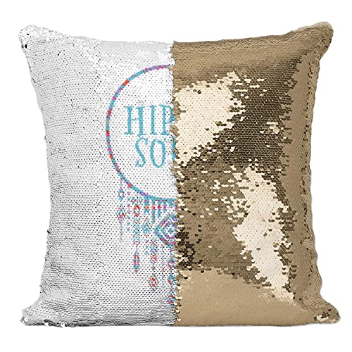 Housse sequin paillettes doré avec motif hippie pour décoration rétro