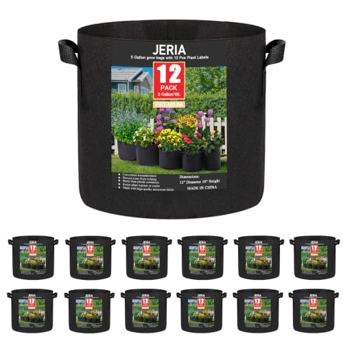 JERIA 12-Pack 5 Gallon Grow Bags, 300G Thickened...