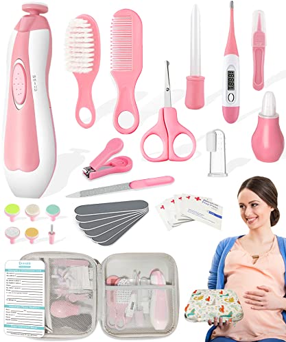 Image of 30 in 1 Baby Healthcare and Grooming Kit, Portable Baby Electric Nail Trimmer Set, Newborn Nursery Care Kit Baby Essentials with Baby Healthcare kit, Medicine Dispenser, Haircut Tools, etc (Pink)