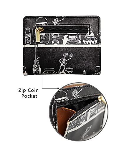 Image of Funk For Hire Black & White Printed Leatherette Card Holder Wallet for Men & Women, Compact Bifold Design with Coin Pocket, 6 Card Slots, Cash Compartment, Made in India