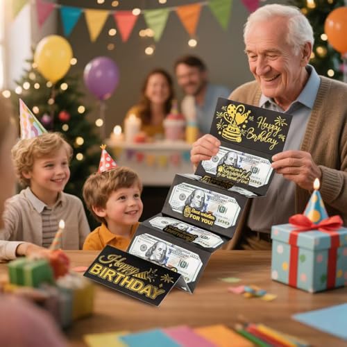 Geburtstag Geldkarten Geldgeschenk-Hülle Falten Überraschen Für Geburtstag (9x17x1.5cm) Originelles Geschenk Schwarz