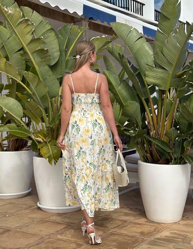 GRACE KARIN Women's 2025 Summer Maxi Dress Floral Tie Front Spaghetti Strap Casual Boho Beach Flowy Sundress with Pockets