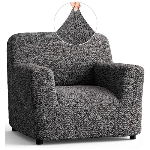 PAULATO BY GA.I.CO. Chair Cover – Armchair Cover – Armchair Slipcover – Soft Fabric Slipcover – 1-Piece Form Fit Stretch Stylish Furniture Protector – Microfibra Collection – Dark Grey (Chair)