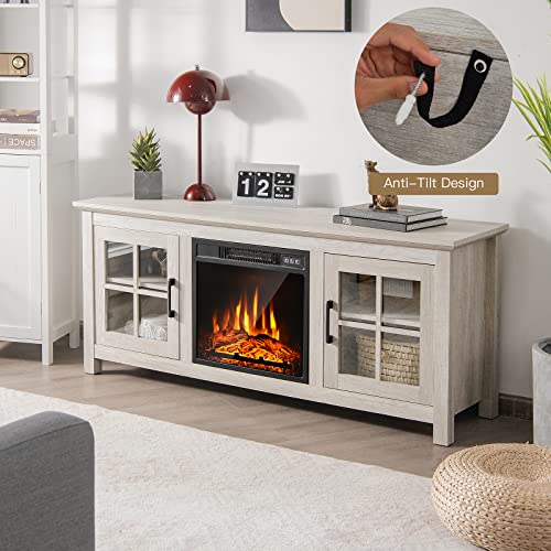 Simoe Electric Fireplace Tv Stand For Tv Up To 65 Inch, Natural Fireplace Mantle With Dimmer, Thermostat, Shelves, Farmhouse Entertainment Center For Living Room, Bedroom & Indoor Use, Natural #TOP2