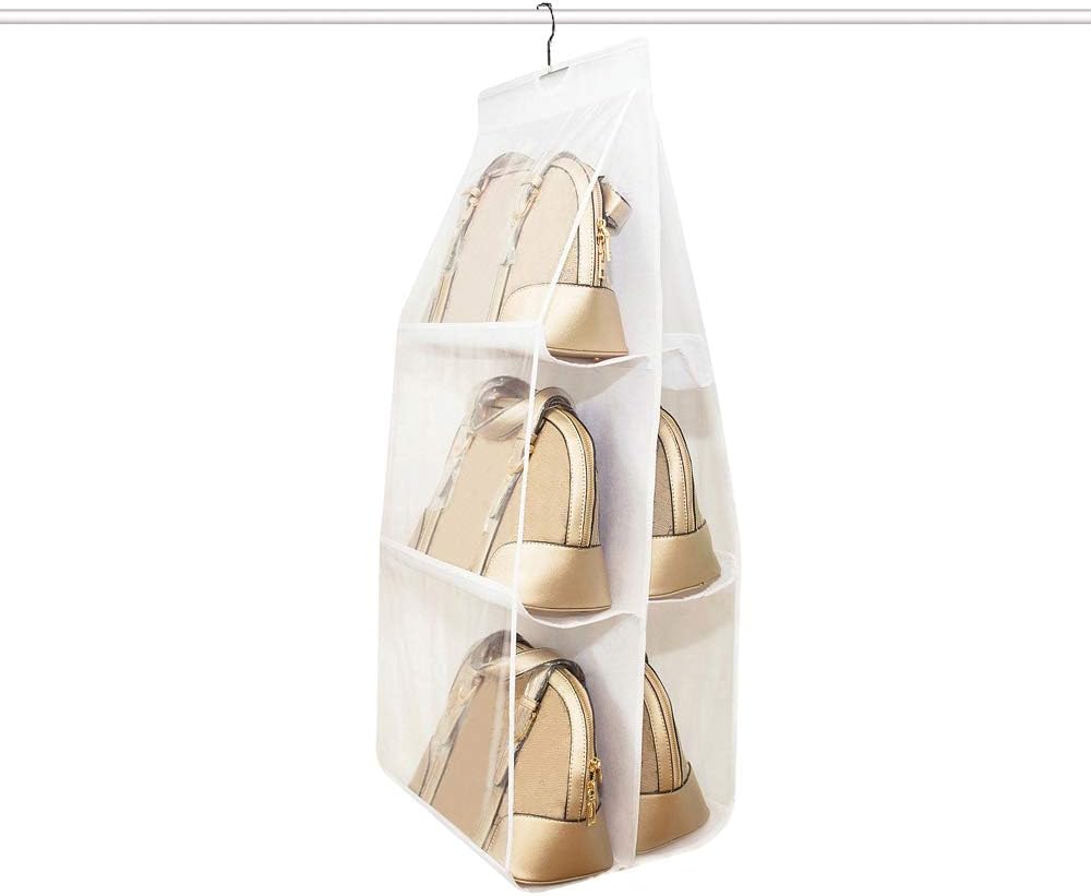 DIOMMELL Hanging Handbag Organizer Storage Holder Purse Hanger Bags for Closet with 6 Larger Pockets, White