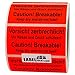 Labelident Warnetiketten auf Rolle 100 x 50 mm - Vorsicht zerbrechlich! Caution! Breakable! - 1000 Versandaufkleber auf 1 Rolle(n), 3 Zoll Kern, Papier selbstklebend, leuchtrot