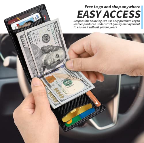 Airtag Wallet Men, Slim AirTag Wallet Bifold RFID Blocking with Money Clip Multiple Cards Pocket, Gifts for Mens(Carbon Black)3