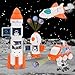 Spaceship toy Set for Kids, Space Astronaut Play with Lights & Sound and Spray Effect, Interactive Toys, Rocketship Solar System Playset with Rocket Shuttle, Space Station, Space Rover (Orange)