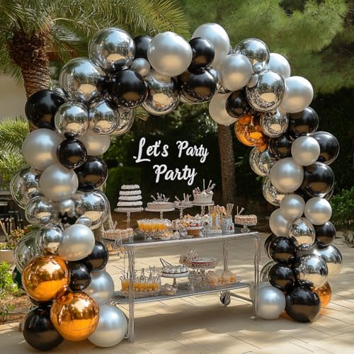 Image of Bezente Black Silver and White Confetti Balloons Set 60pcs 12 inch