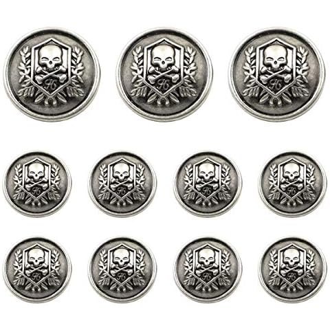 Grekywin Skull Design Vintage Style Metal Buttons for Coat Blazer Suits Uniform Jacket etc (Antique Silver) Cover