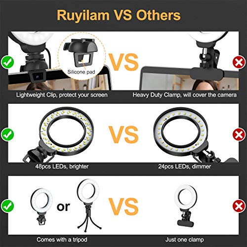 Ring Light for Laptop Computer, Ruyilam Video Conference Lighting Kit with Clip and Tripod, Desktop PC Selfie Dimmable… - Image 6