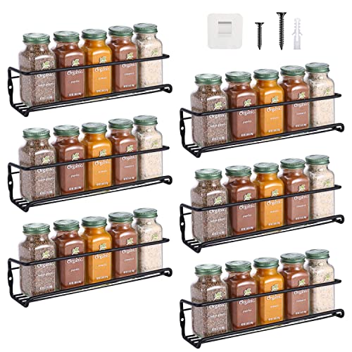 Urban Deco 6 Tier Single Hanging Spice Rack Organizer For Cabinet- Wall Mounted Seasoning Organizer - Space Saving Design for Kitchen, Pantry, Door(Black)
