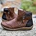 Women's Leather Winter Snow Boots Side Zipper Patchwork Waterproof Snow Boots Vintage Anti Slip Round Toe Casual Booties Brown