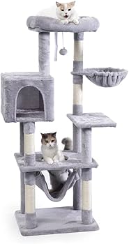 キャットタワー　突っ張り型キャットタワー　グレー　多機能　スリム Amazon.co.jp: AIFY省スペース キャットタワー スリム 安定強化構造