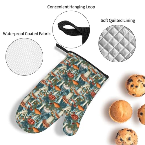 Oven Mitts and Pot Holders Set Mushroom Patterns Non-Slip Heat Resistant Oven Mitts and Potholder for Cooking Baking Grilling BBQ - immagine 4
