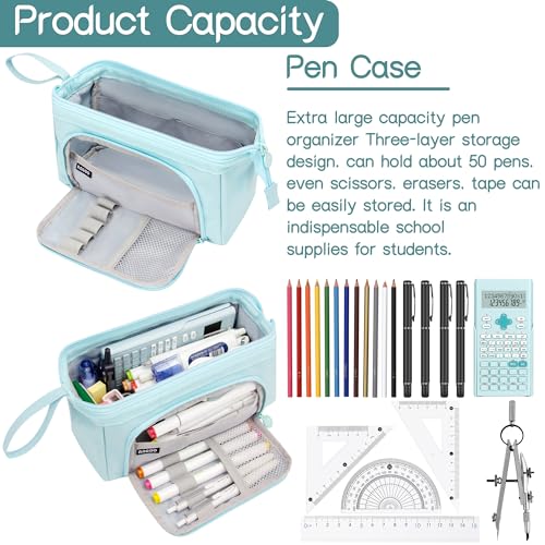 Image of Large Capacity Pencil Case Big Pencil Pouch Special Aesthetic School Pen Bag for Girls Teen nurse Adults Kids Soft Organizer With Zipper Cute Travel Pencil Pouches Estuche para Lapices Blue