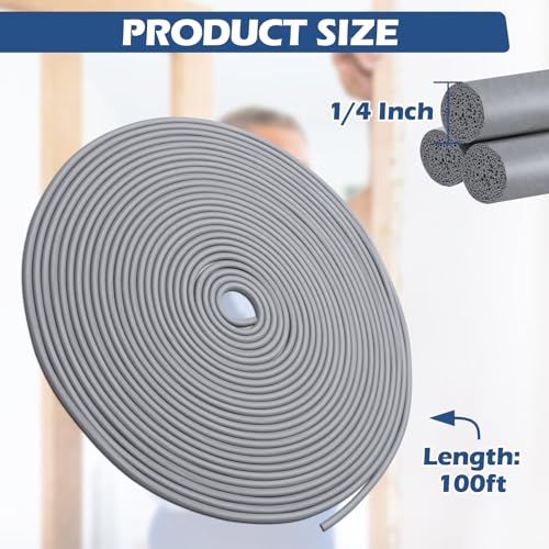 Image of Coitak 1 /4 Inch x 100 FT Backer Rod Foam Rubber Caulk Saver | Foam Backer Rod, Concrete Expansion Joint Filler, Weather Strip Seal, For Gaps and Joints