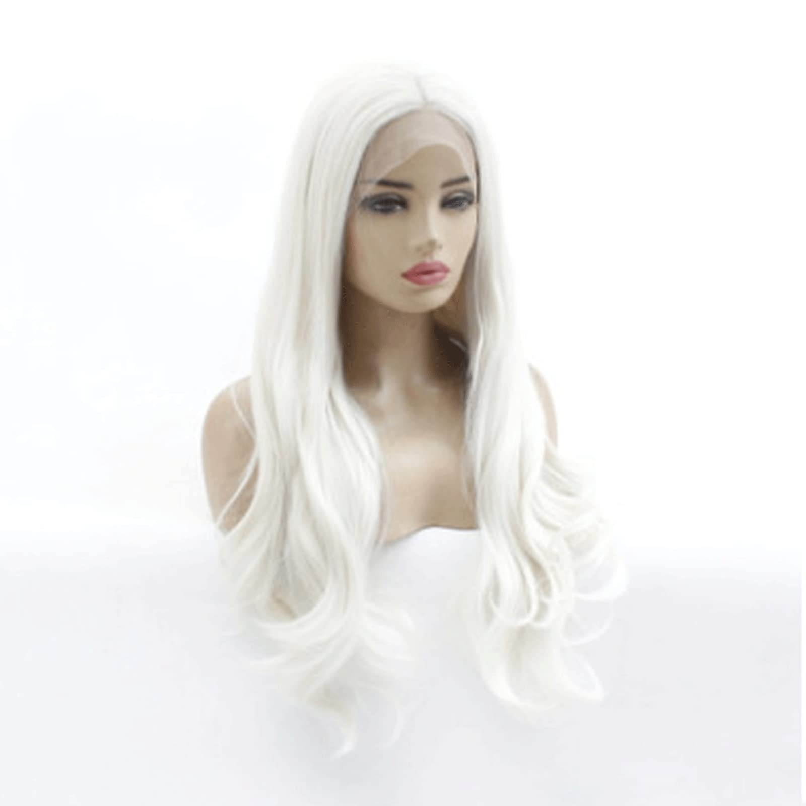 DieffematicJF Peruka White Large Roll Front Lace Wig Synthetic Fiber Head Cover