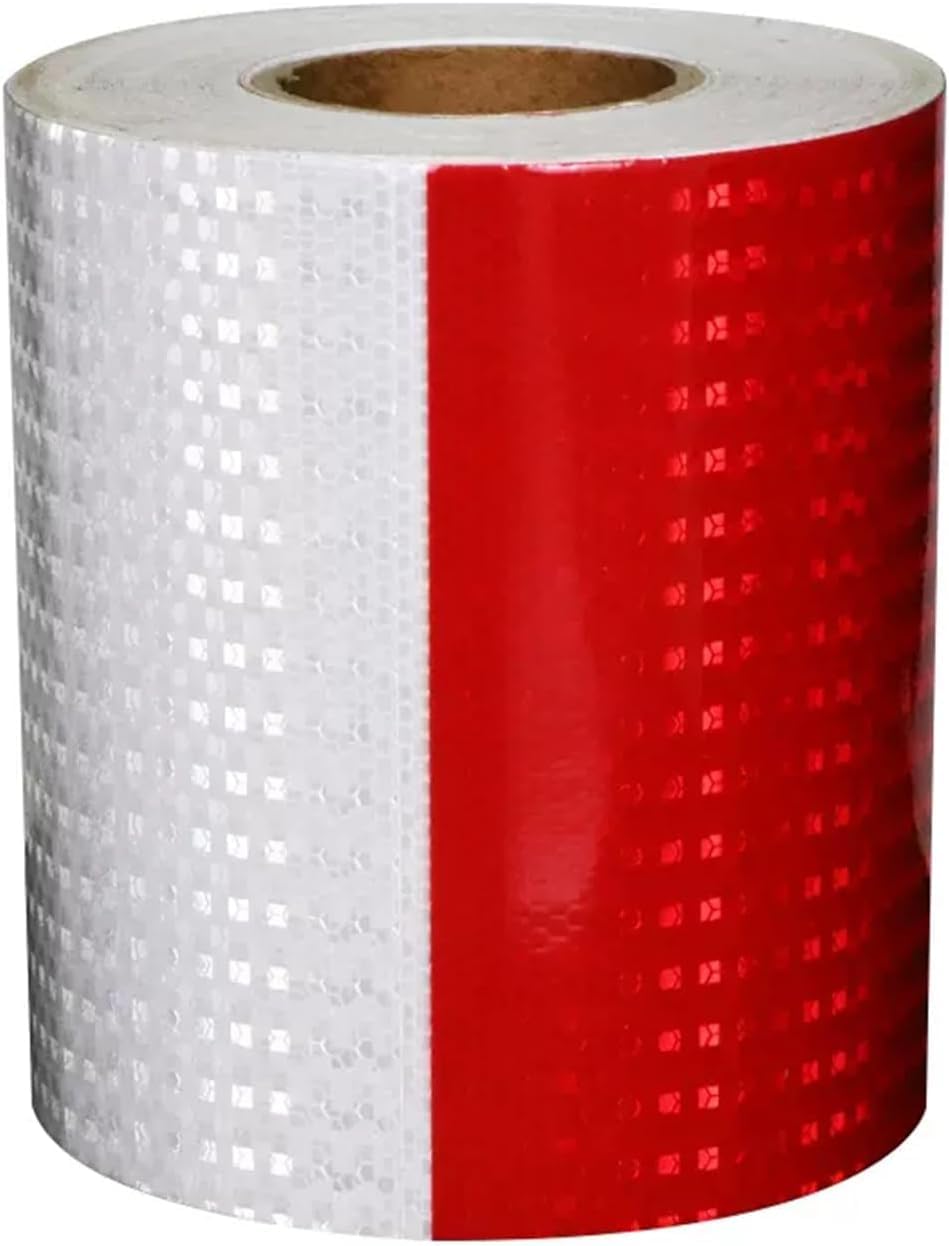 Taśma ostrzegawcza odblaskowa, Taśma odblaskowa samoprzylepna wielokolorowa, różne rozmiary, PVC, 50 m(Red White,15 cm x 50 m)
