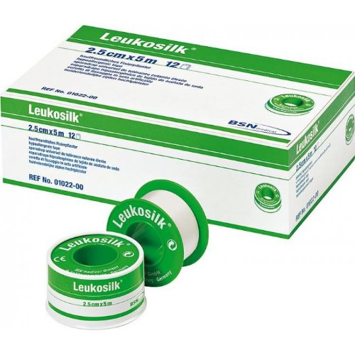 Leukosilk - Cerotto di fissaggio 5 m x 12,5 mm, 1 scatola (contenuto 24 rotoli)