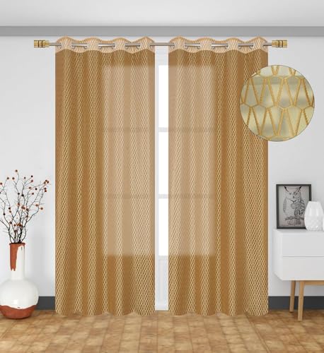 Image of HOME UTSAV Premium Sheer Net Curtain for Window 5 Feet | Transparent Net Fabric with Geometric Design | Pack of 1, Gold