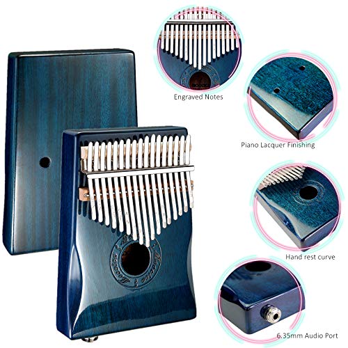 Moozica 17 Keys Kalimba Thumb Piano, Solid Wood Professional Electric Kalimba with Build-in Pickup Musical Instrument Gift (Blue-K17BP(EQ)) - Thumbnail 4