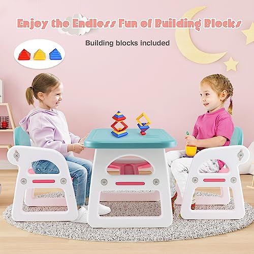 Costzon Kids Table And Chair Set, 3-Piece Plastic Activity Table With Building Blocks, Storage Shelf For Children Reading, Drawing, Writing, Arts & Crafts, Toddler Table And Chair Set (Blue) #TOP5