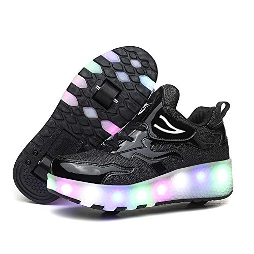XJBHD Junge Mädchen Schuhe Kinderschuhe mit Rollen LED Leuchtend Doppelrad Schuheltraleicht Outdoor Schuhe USB Wiederaufladbar,Inline Skates,Outdoor Sport Gymnastik Running Sneaker Cover