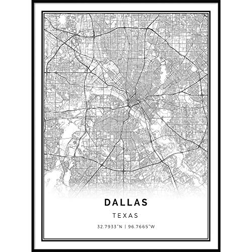 Squareious Dallas map Poster Print | Modern Black and White Wall Art | Scandinavian Home Decor | Texas City Prints Artwork | Fine Art Posters 24x36