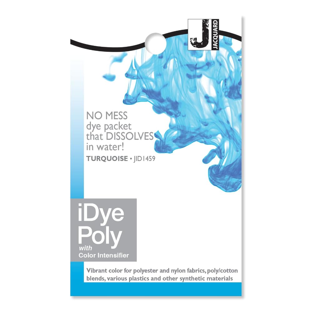 Jacquard iDye Poly Fabric Dye Turquoise Polyester & Synthetic Fabric Dye No-Mess Soluble Packet 14g Intense Colour for Nylon, Plastics, Wigs, 3D Prints, Dolls and Cosplay Projects