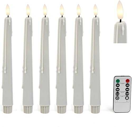 glowiu Juego de 6 velas cónicas sin llama con control remoto que funcionan con pilas, juego de 6 velas falsas (9.5 pulgadas de alto x 0.87 pulgadas