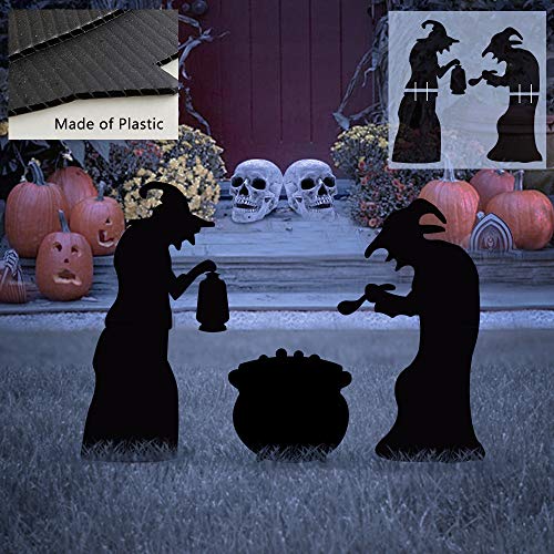 Ivenf Halloween Decorations Outdoor, 2 Witches Black Cauldron Silhouette Yard Signs with Stakes, Scary Family Home Front Yard Party Plastic Decor