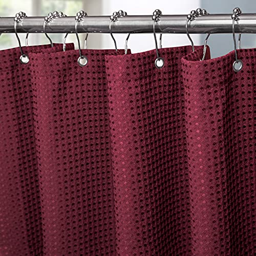 VANZAVANZU Shower Curtain for Bathroom with Metal Hooks Waffle Fabric Shower Curtain Heavy Duty Bath Curtain for Wet Room Bathtub Shower Stall Weighted Hem