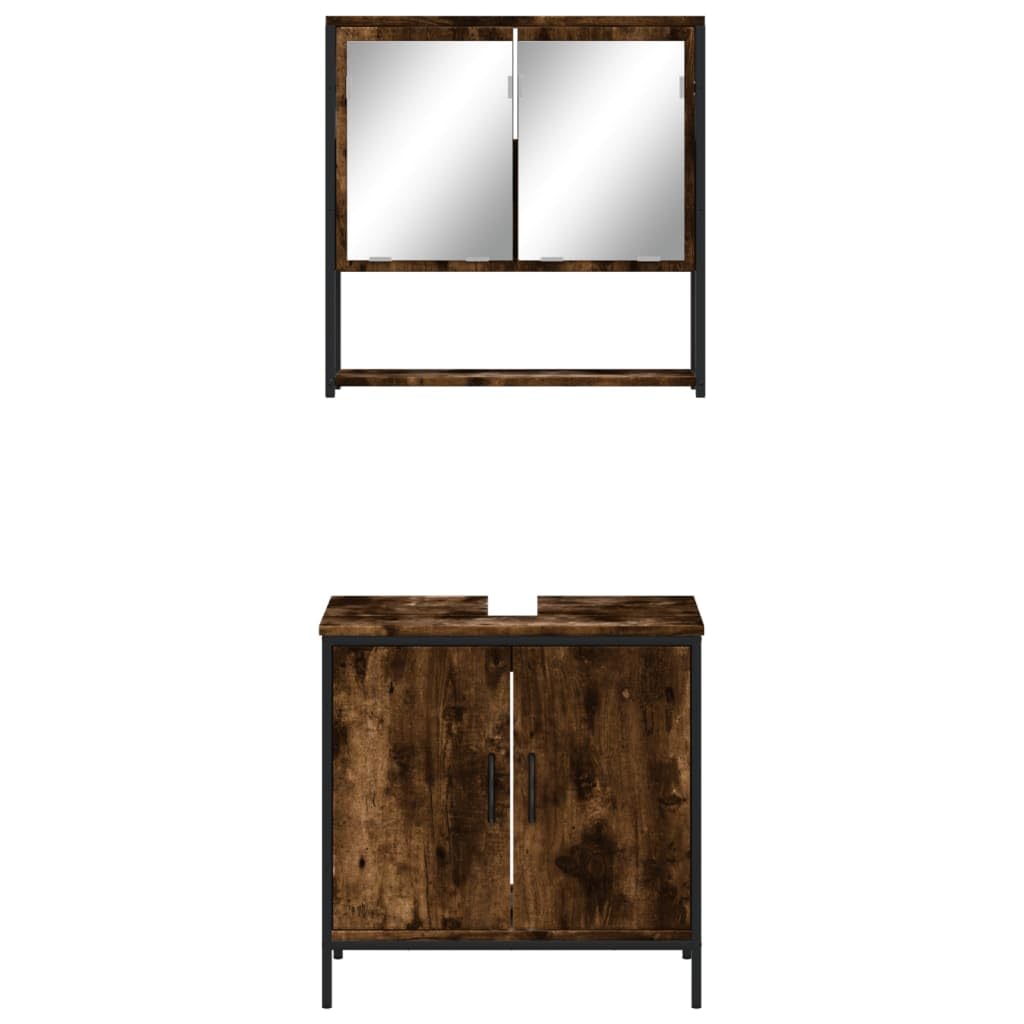 Set di 2 mobili da bagno in legno di rovere affumicato, armadietto