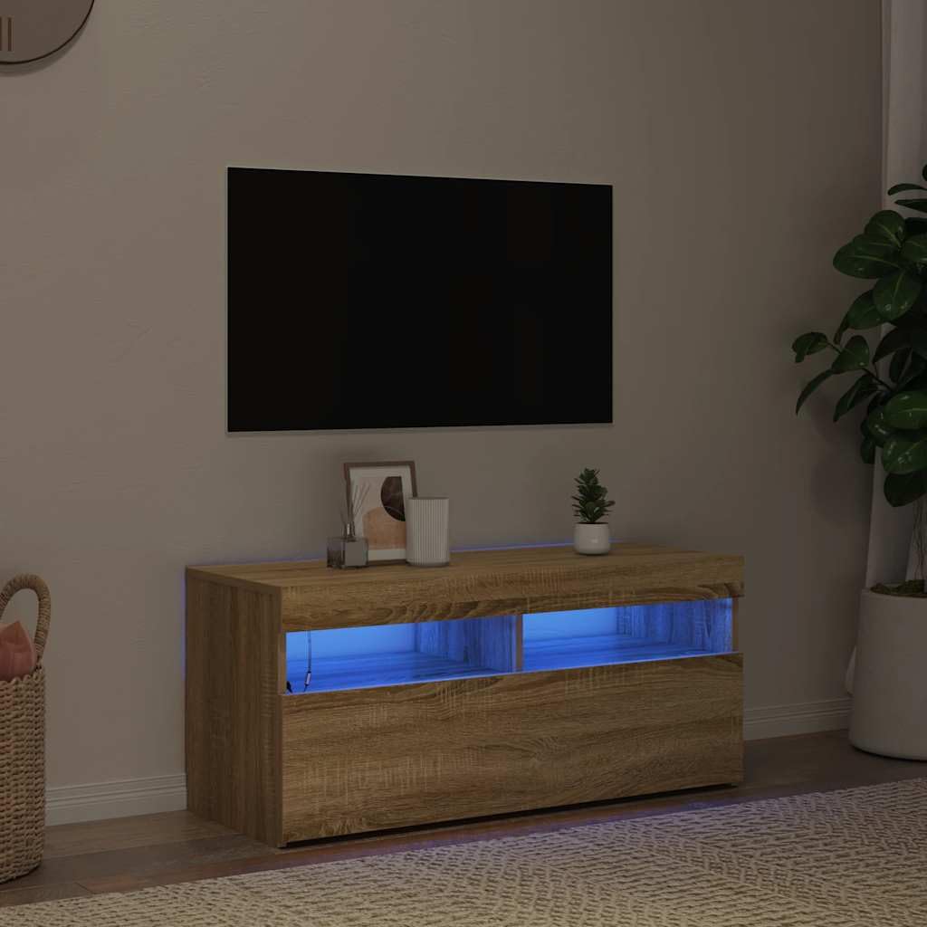 vidaXL Mueble de TV con Luces LED Roble Sonoma 90x35x40 cm