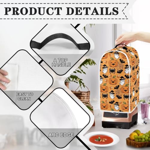 Image of Cute Pumpkin Ghost Blender Dust Cover Anti Fingerprint Polyester Stand Mixer or Coffee Maker Appliance Cover Stain Resistant Halloween Blender Storage Bag for Kitchen Appliance