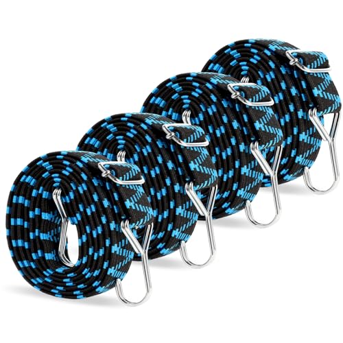 Adjustable Bungee Cords, 80 Inch Bungee Cords with Hooks Heavy Duty, Flat High Elastic Rubber Bungee...